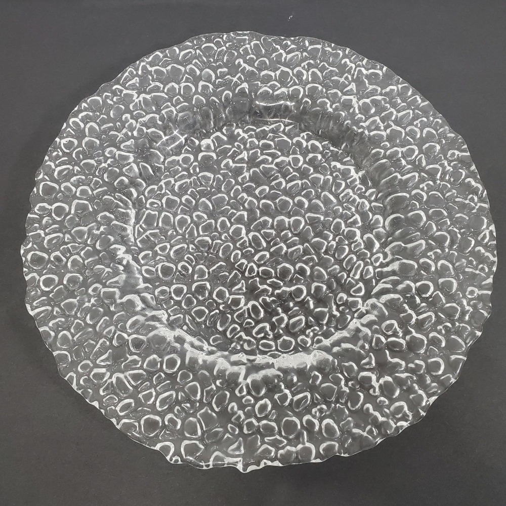 VTG MCM Textured Glass Bubble Dinner Plate Ruffled Edge Tableware 10.75 Inch